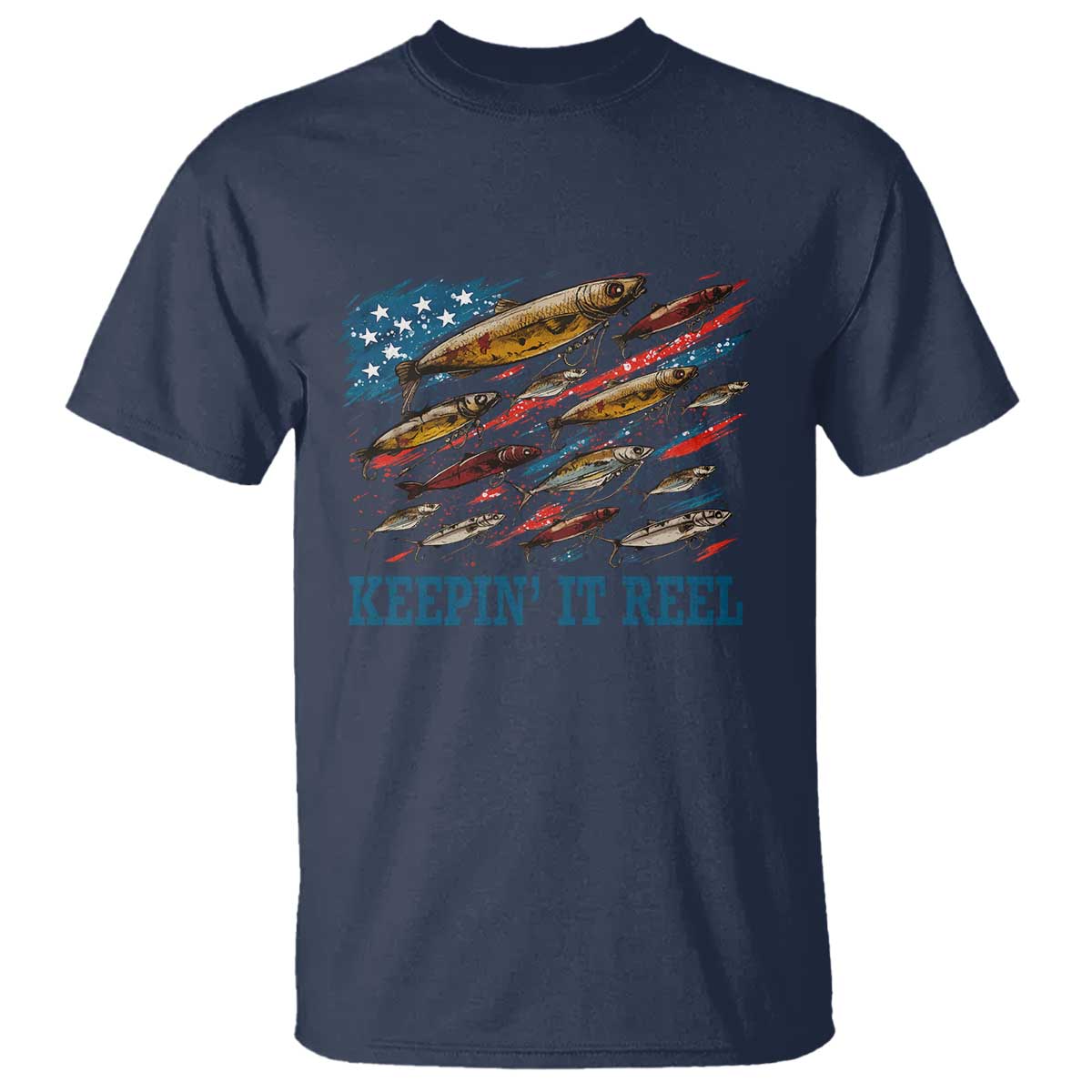 Funny Fisherman Keepin It Reel T Shirt Fishing Lure American Flag Bass Fishing - Wonder Print Shop