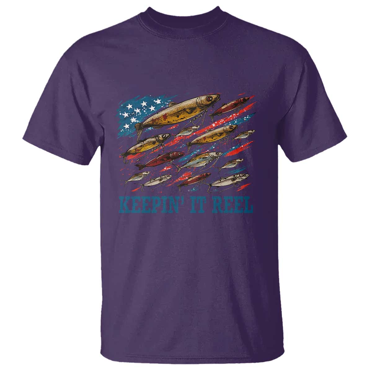 Funny Fisherman Keepin It Reel T Shirt Fishing Lure American Flag Bass Fishing - Wonder Print Shop