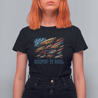 Funny Fisherman Keepin It Reel T Shirt For Women Fishing Lure American Flag Bass Fishing - Wonder Print Shop