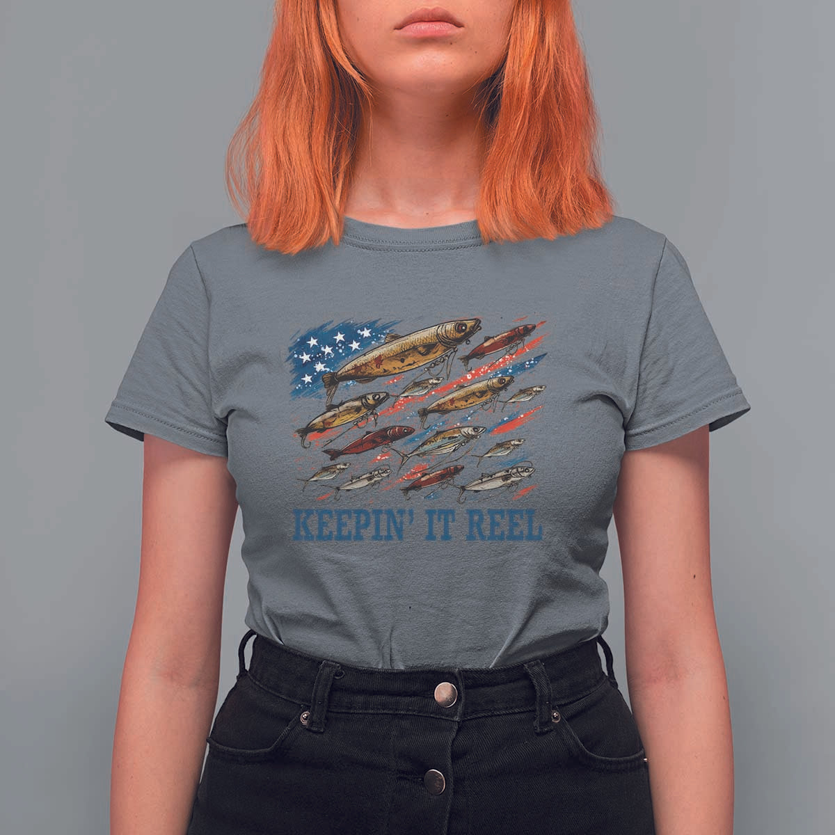 Funny Fisherman Keepin It Reel T Shirt For Women Fishing Lure American Flag Bass Fishing - Wonder Print Shop