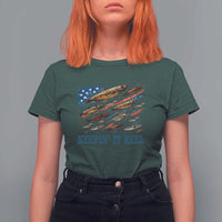 Funny Fisherman Keepin It Reel T Shirt For Women Fishing Lure American Flag Bass Fishing - Wonder Print Shop