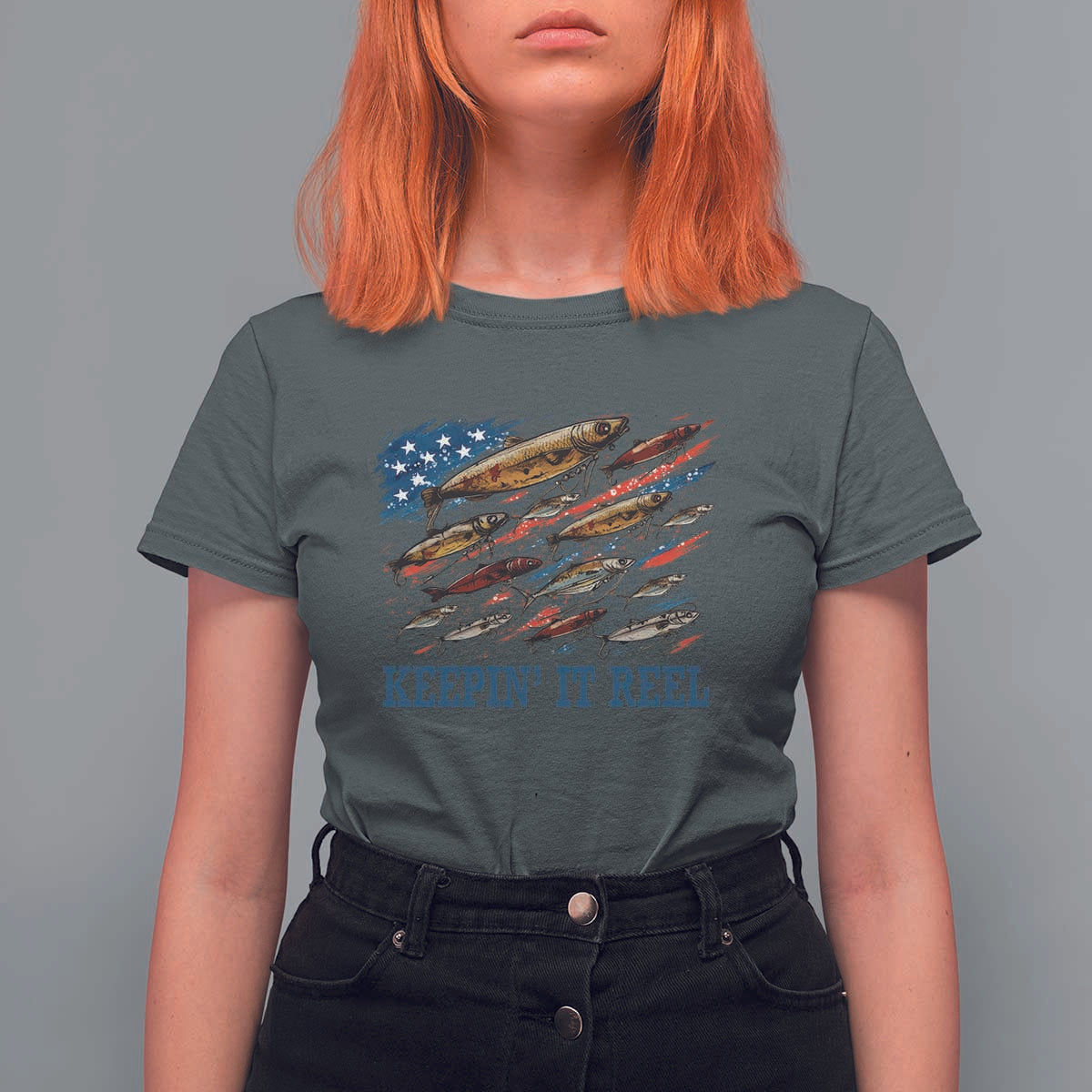 Funny Fisherman Keepin It Reel T Shirt For Women Fishing Lure American Flag Bass Fishing - Wonder Print Shop