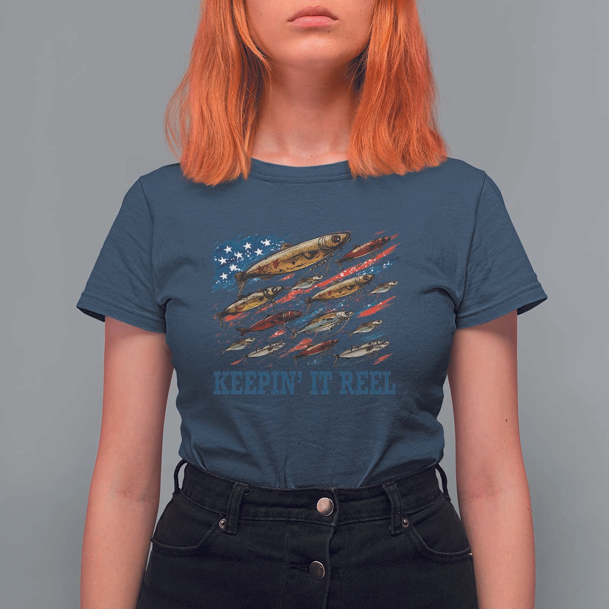 Funny Fisherman Keepin It Reel T Shirt For Women Fishing Lure American Flag Bass Fishing - Wonder Print Shop