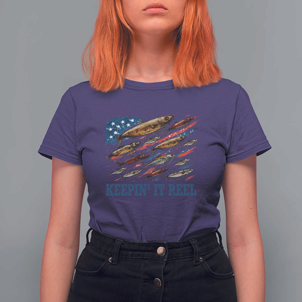 Funny Fisherman Keepin It Reel T Shirt For Women Fishing Lure American Flag Bass Fishing - Wonder Print Shop