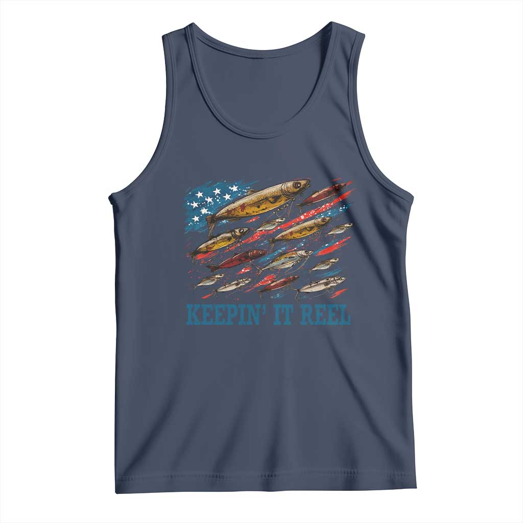 Funny Fisherman Keepin It Reel Tank Top Fishing Lure American Flag Bass Fishing - Wonder Print Shop