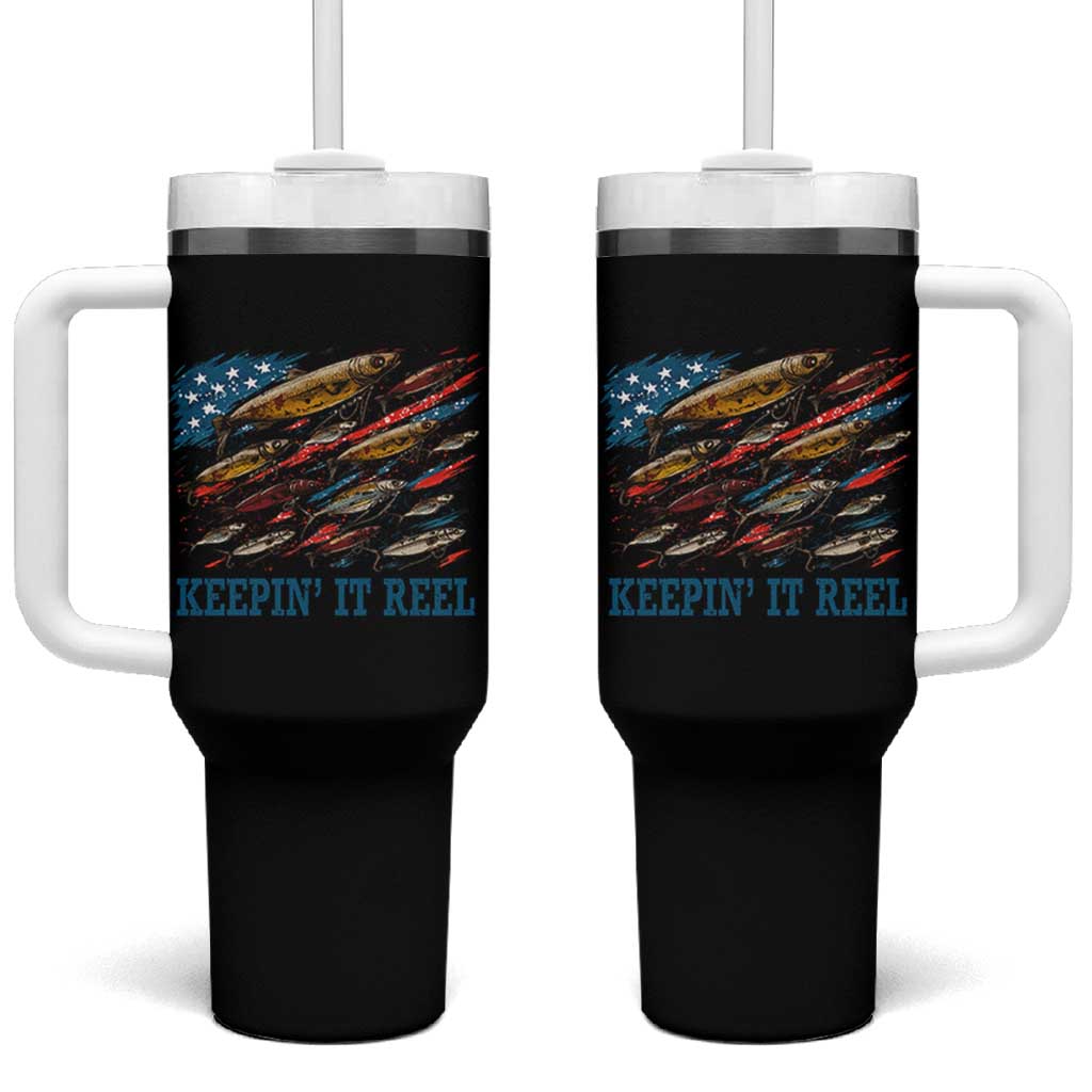 Funny Fisherman Keepin It Reel Tumbler With Handle Fishing Lure American Flag Bass Fishing - Wonder Print Shop