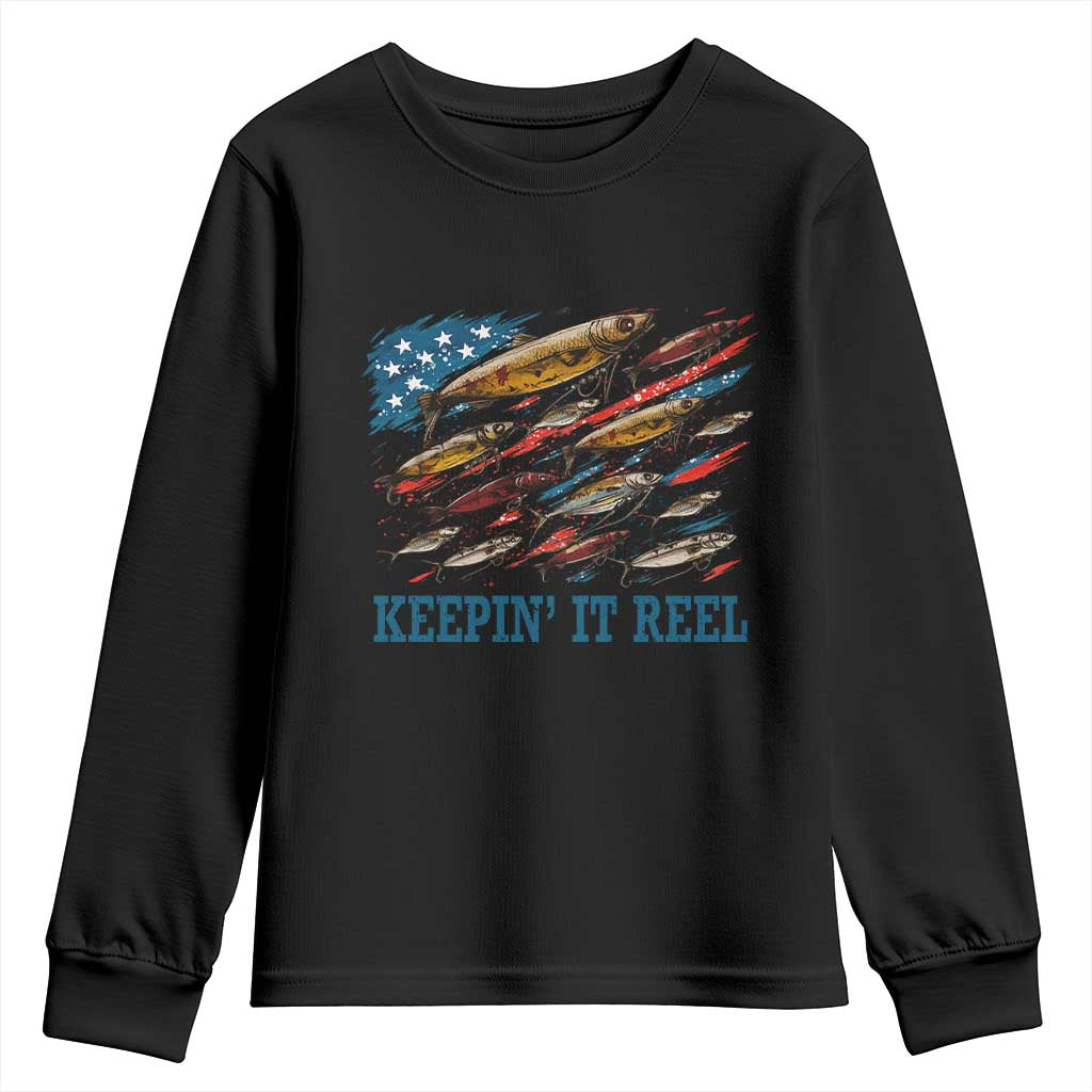 Funny Fisherman Keepin It Reel Youth Sweatshirt Fishing Lure American Flag Bass Fishing - Wonder Print Shop