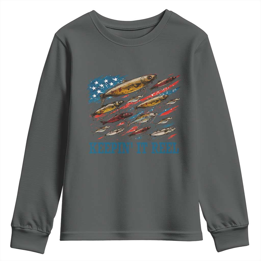 Funny Fisherman Keepin It Reel Youth Sweatshirt Fishing Lure American Flag Bass Fishing - Wonder Print Shop