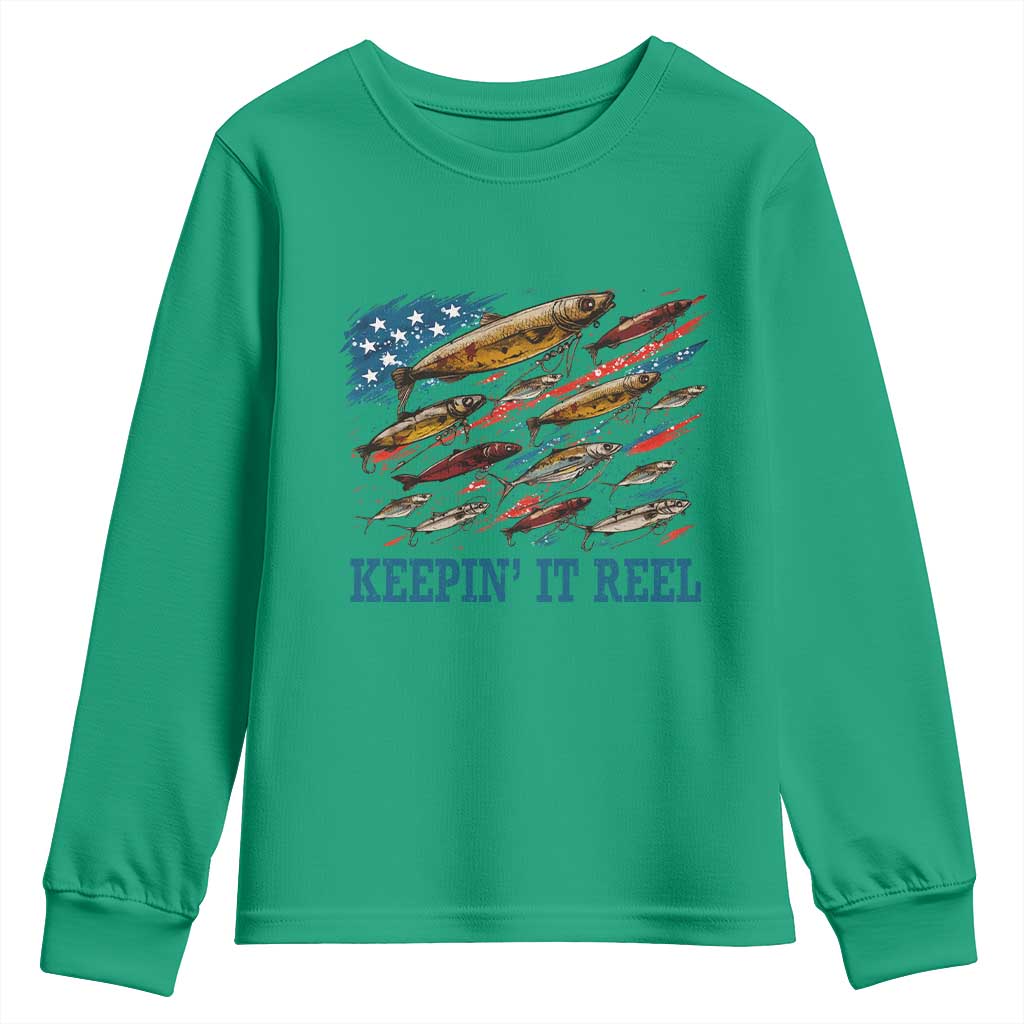 Funny Fisherman Keepin It Reel Youth Sweatshirt Fishing Lure American Flag Bass Fishing - Wonder Print Shop