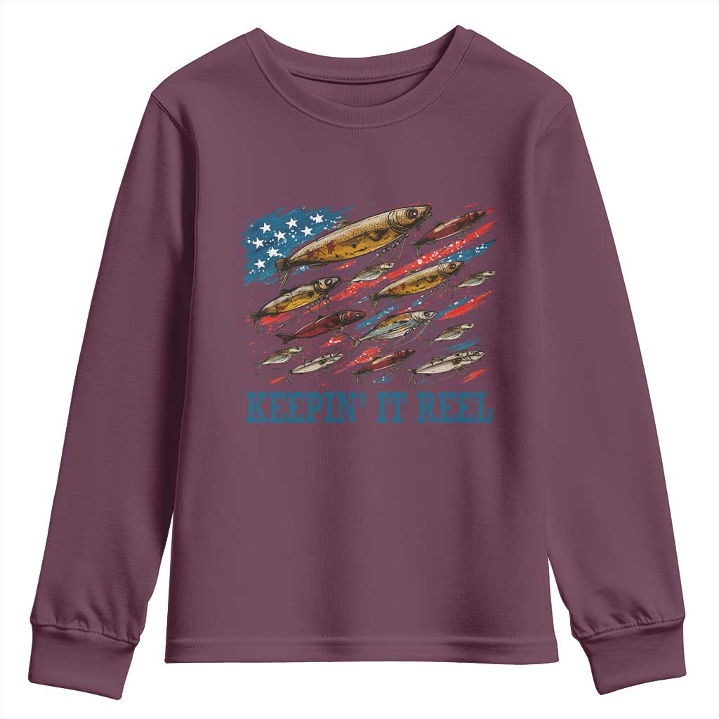Funny Fisherman Keepin It Reel Youth Sweatshirt Fishing Lure American Flag Bass Fishing - Wonder Print Shop