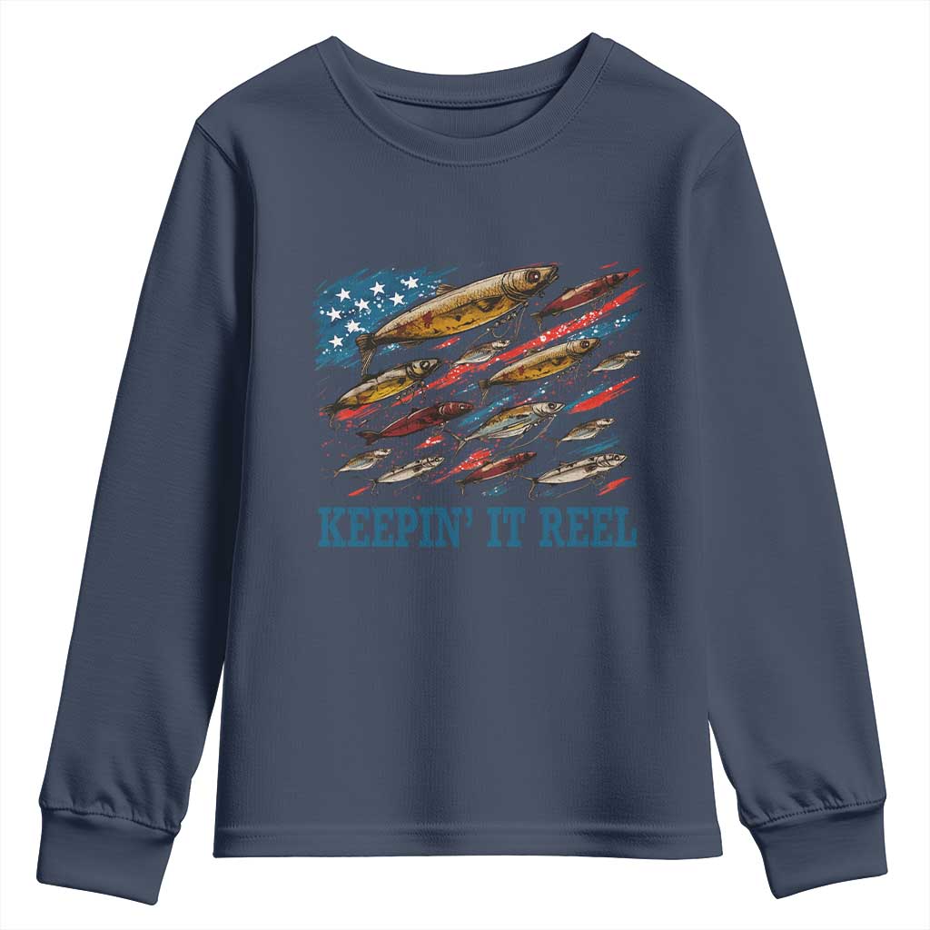 Funny Fisherman Keepin It Reel Youth Sweatshirt Fishing Lure American Flag Bass Fishing - Wonder Print Shop