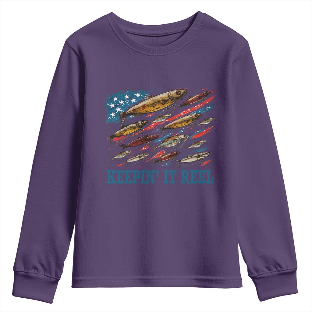 Funny Fisherman Keepin It Reel Youth Sweatshirt Fishing Lure American Flag Bass Fishing - Wonder Print Shop