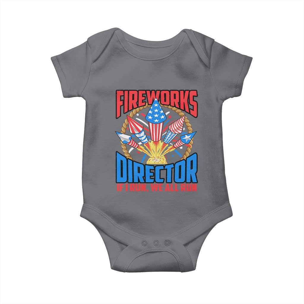 Funny Fireworks Director Baby Onesie If I Run We All Run 4th Of July Rocket American Flag - Wonder Print Shop