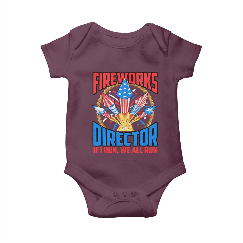 Funny Fireworks Director Baby Onesie If I Run We All Run 4th Of July Rocket American Flag - Wonder Print Shop