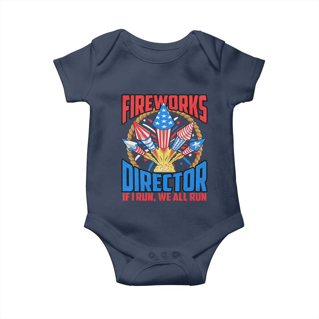 Funny Fireworks Director Baby Onesie If I Run We All Run 4th Of July Rocket American Flag - Wonder Print Shop