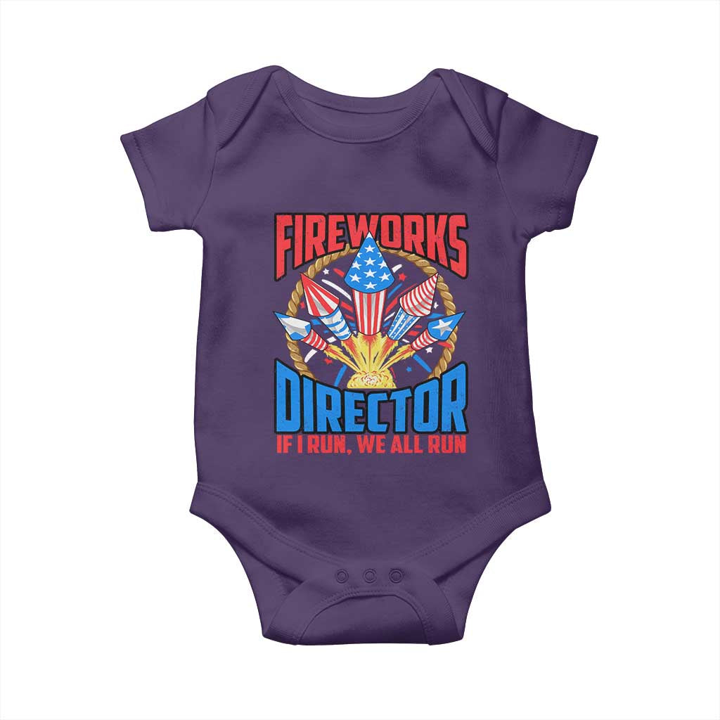 Funny Fireworks Director Baby Onesie If I Run We All Run 4th Of July Rocket American Flag - Wonder Print Shop