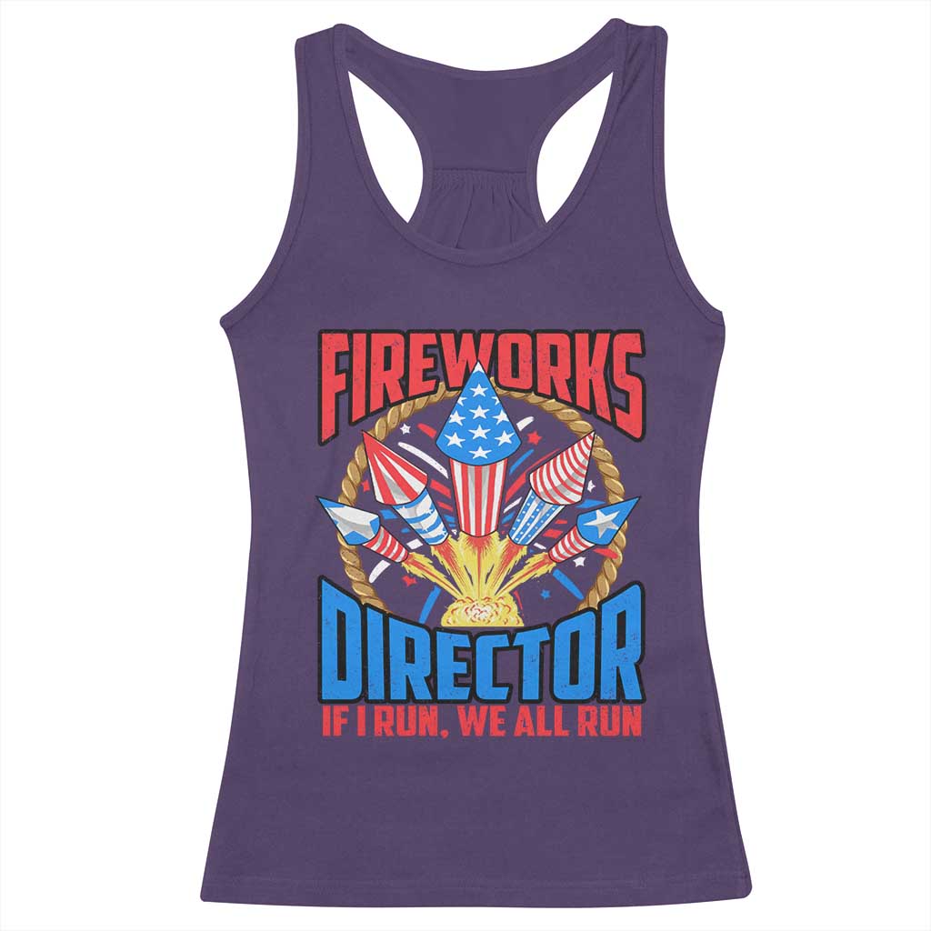 Funny Fireworks Director Racerback Tank Top If I Run We All Run 4th Of July Rocket American Flag - Wonder Print Shop