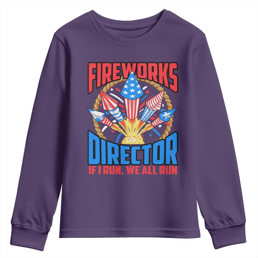 Funny Fireworks Director Youth Sweatshirt If I Run We All Run 4th Of July Rocket American Flag - Wonder Print Shop