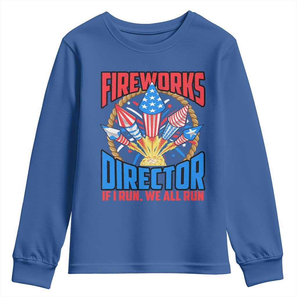 Funny Fireworks Director Youth Sweatshirt If I Run We All Run 4th Of July Rocket American Flag - Wonder Print Shop