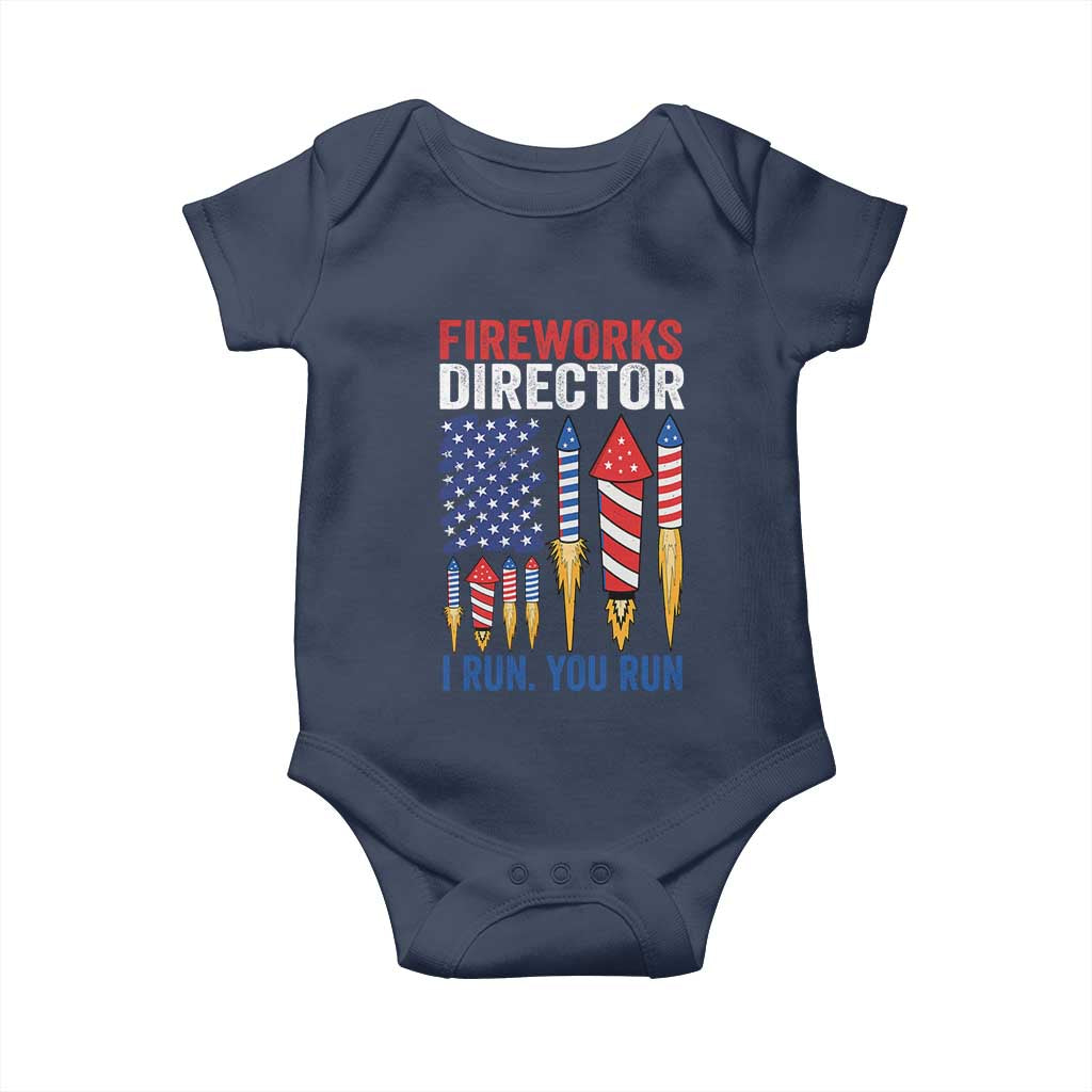 Funny Fireworks Director I Run You Run Baby Onesie 4th Of July American Flag - Wonder Print Shop
