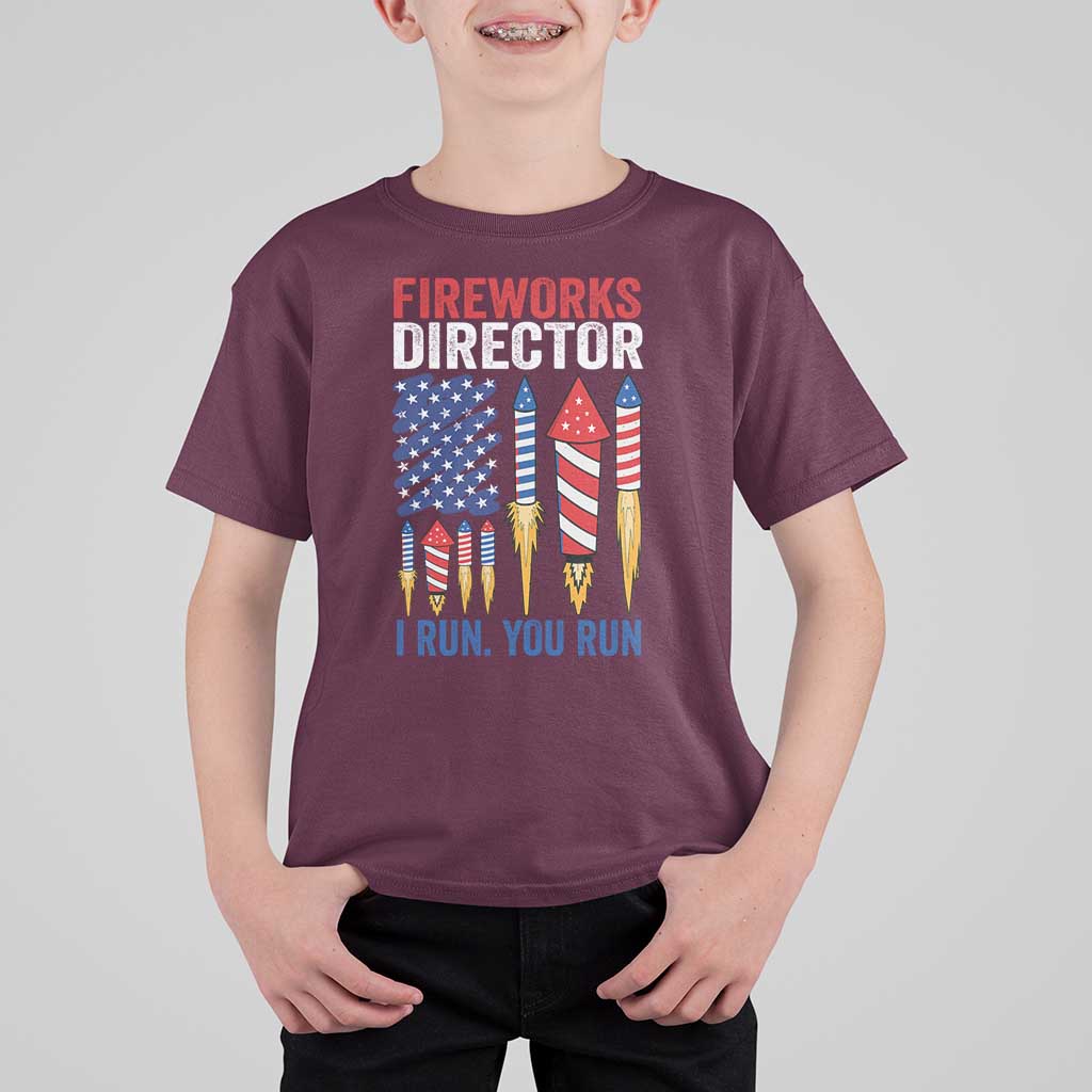 Funny Fireworks Director I Run You Run T Shirt For Kid 4th Of July American Flag - Wonder Print Shop
