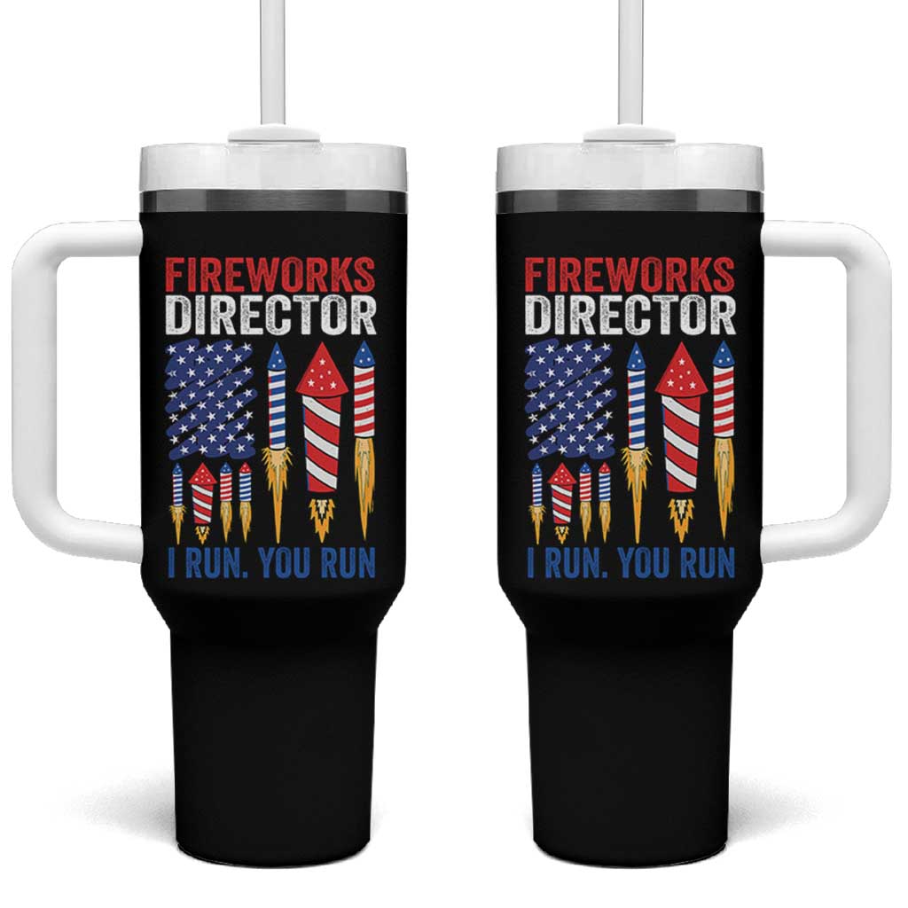 Funny Fireworks Director I Run You Run Tumbler With Handle 4th Of July American Flag - Wonder Print Shop