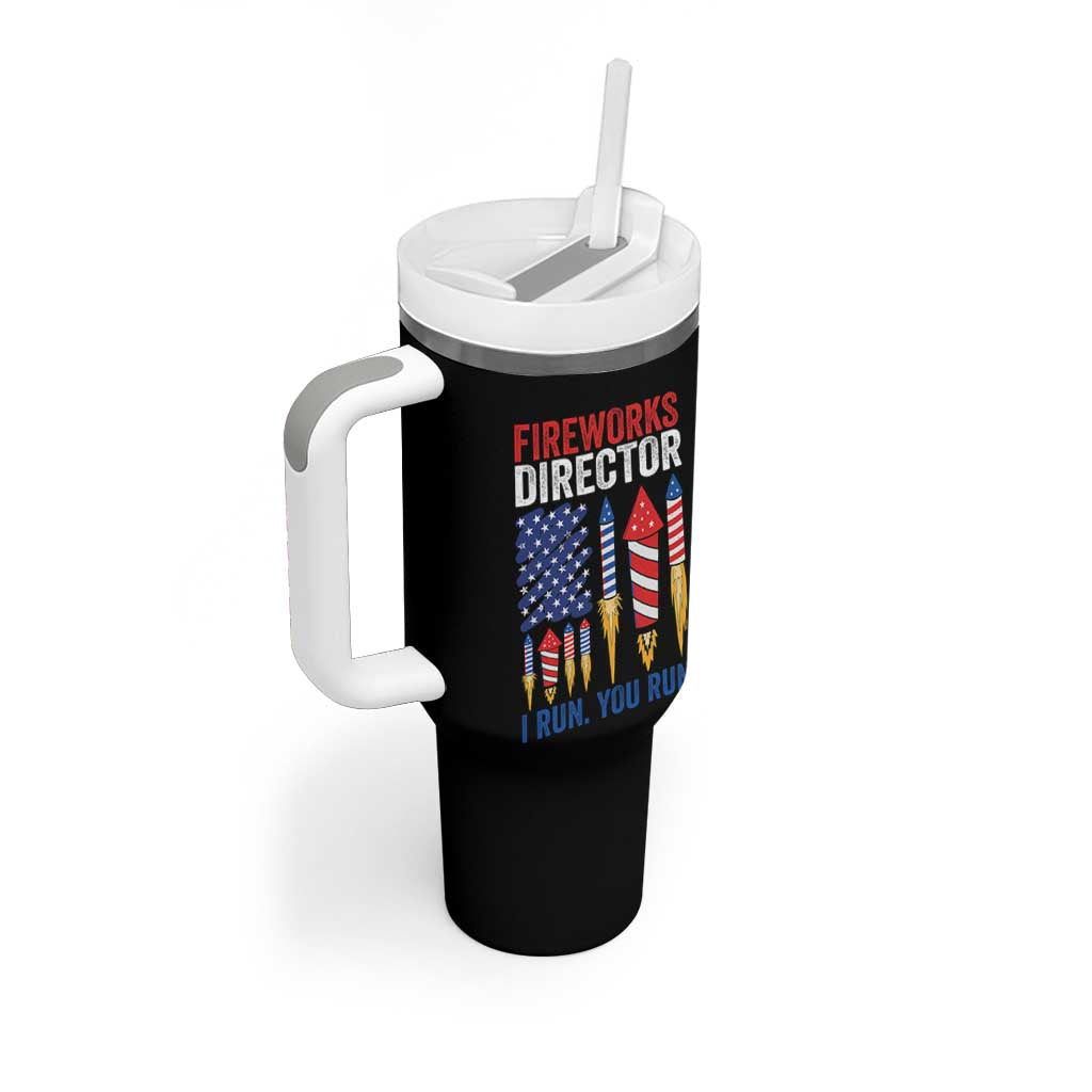 Funny Fireworks Director I Run You Run Tumbler With Handle 4th Of July American Flag - Wonder Print Shop