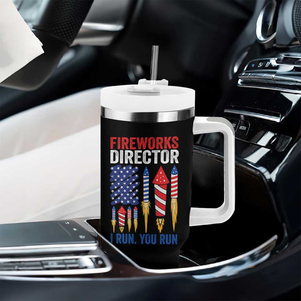 Funny Fireworks Director I Run You Run Tumbler With Handle 4th Of July American Flag - Wonder Print Shop