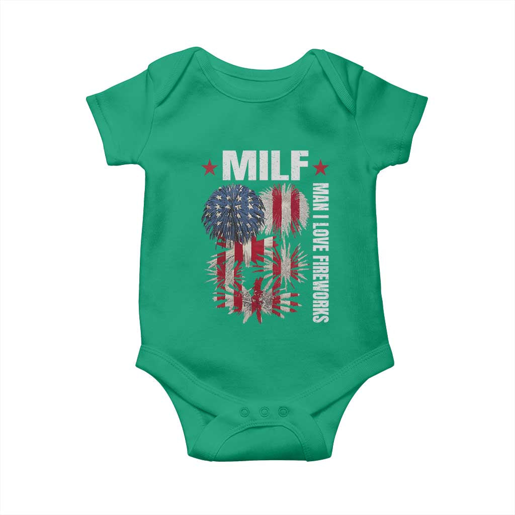 Funny MILF Man I Love Fireworks Baby Onesie American Patriotic July 4th US Flag - Wonder Print Shop
