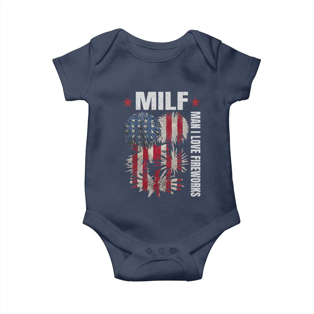 Funny MILF Man I Love Fireworks Baby Onesie American Patriotic July 4th US Flag - Wonder Print Shop