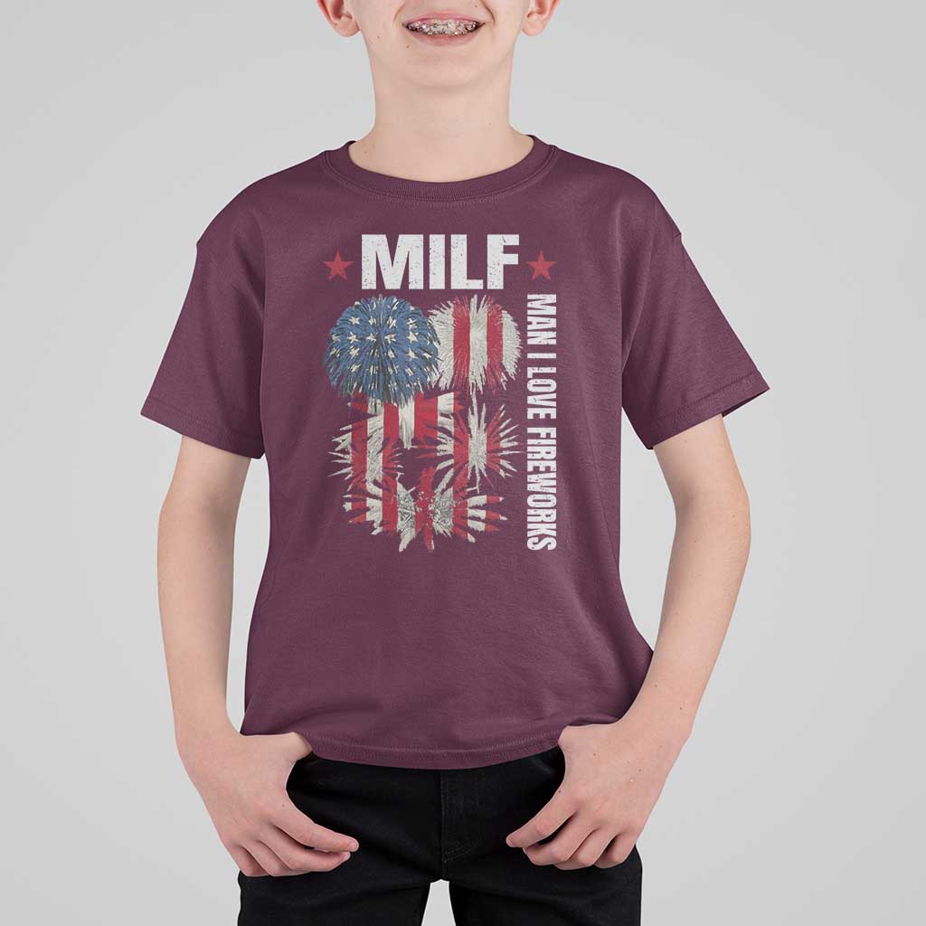 Funny MILF Man I Love Fireworks T Shirt For Kid American Patriotic July 4th US Flag - Wonder Print Shop