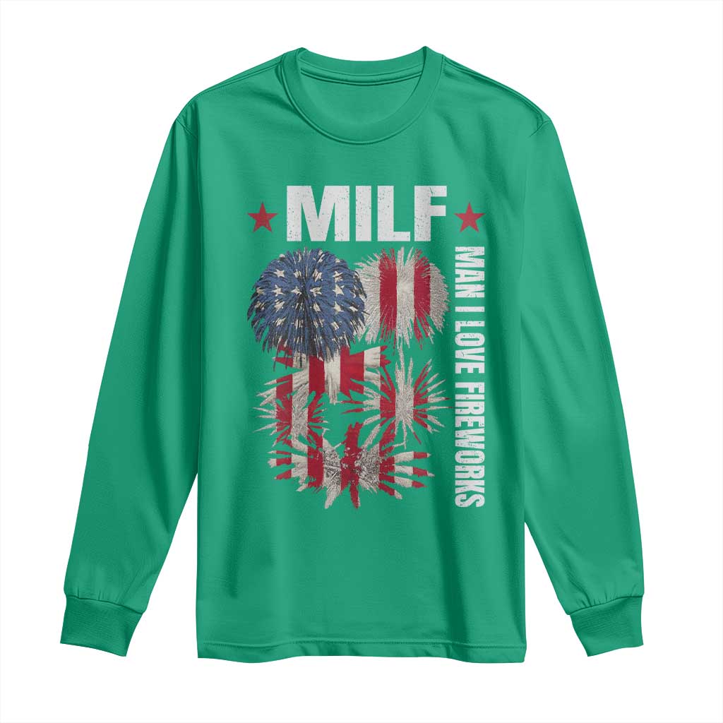 Funny MILF Man I Love Fireworks Long Sleeve Shirt American Patriotic July 4th US Flag - Wonder Print Shop