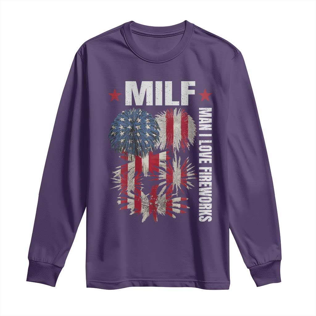 Funny MILF Man I Love Fireworks Long Sleeve Shirt American Patriotic July 4th US Flag - Wonder Print Shop