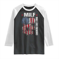 Funny MILF Man I Love Fireworks Raglan Shirt American Patriotic July 4th US Flag - Wonder Print Shop