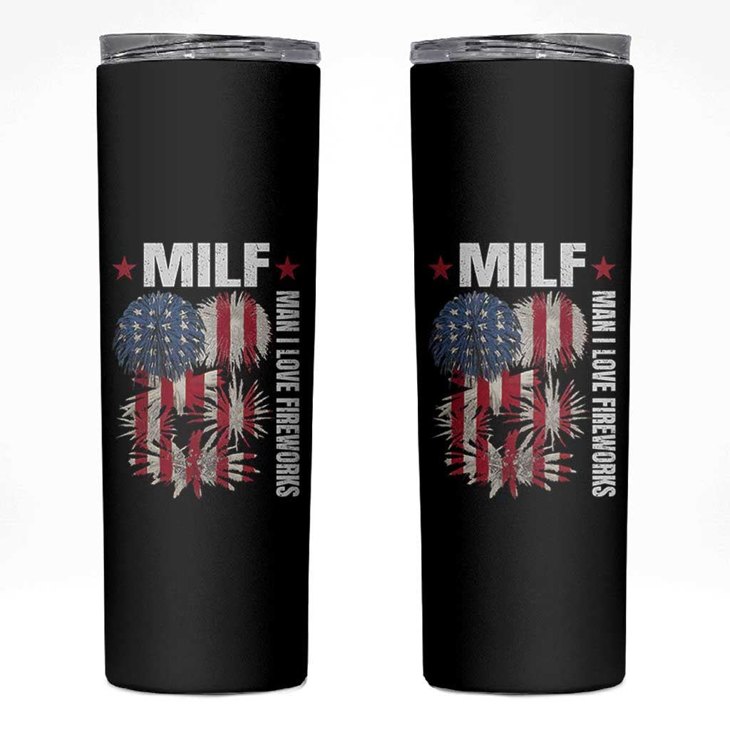 Funny MILF Man I Love Fireworks Skinny Tumbler American Patriotic July 4th US Flag - Wonder Print Shop