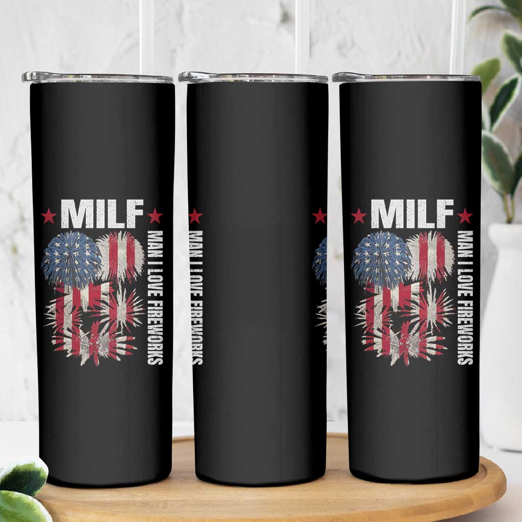 Funny MILF Man I Love Fireworks Skinny Tumbler American Patriotic July 4th US Flag - Wonder Print Shop