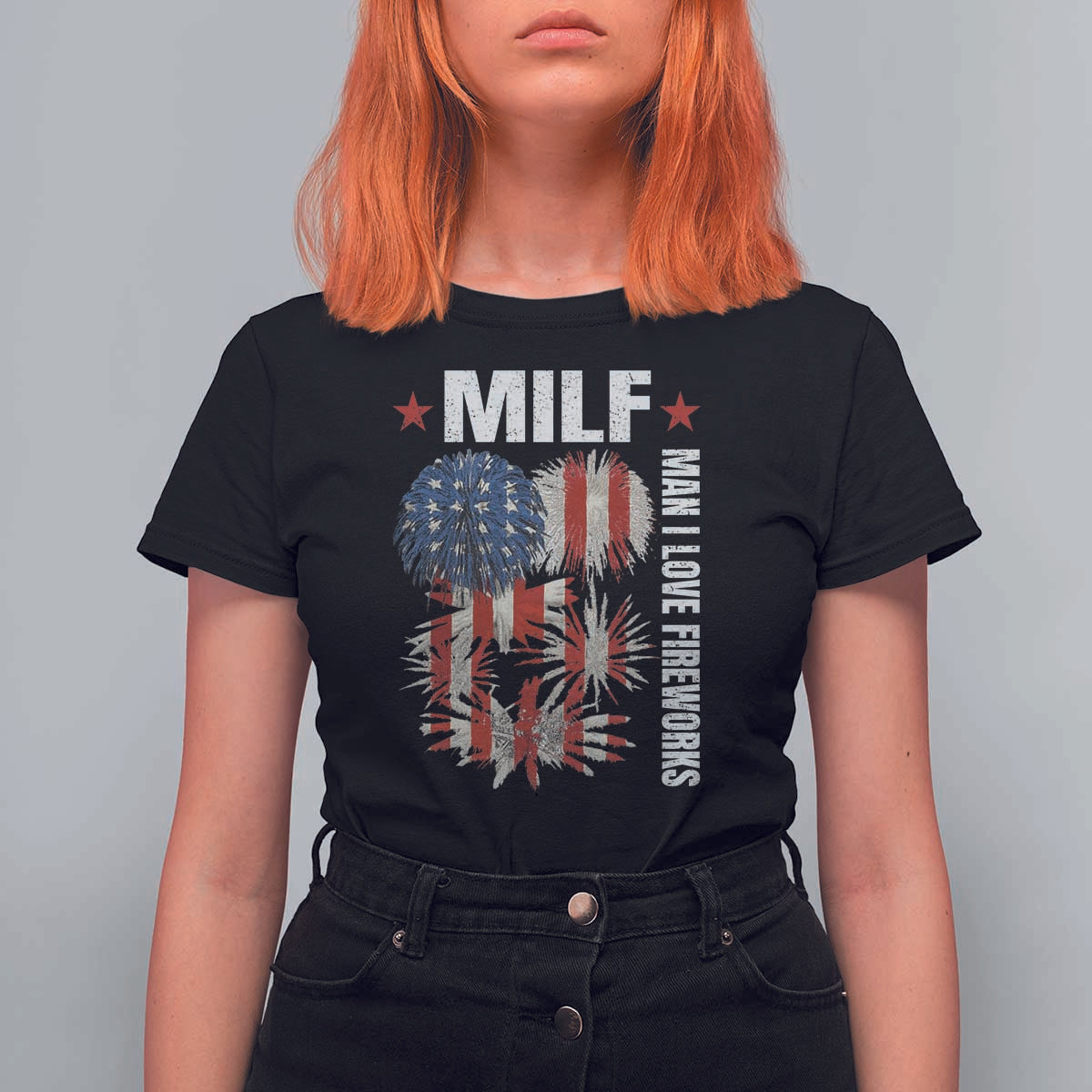 Funny MILF Man I Love Fireworks T Shirt For Women American Patriotic July 4th US Flag - Wonder Print Shop