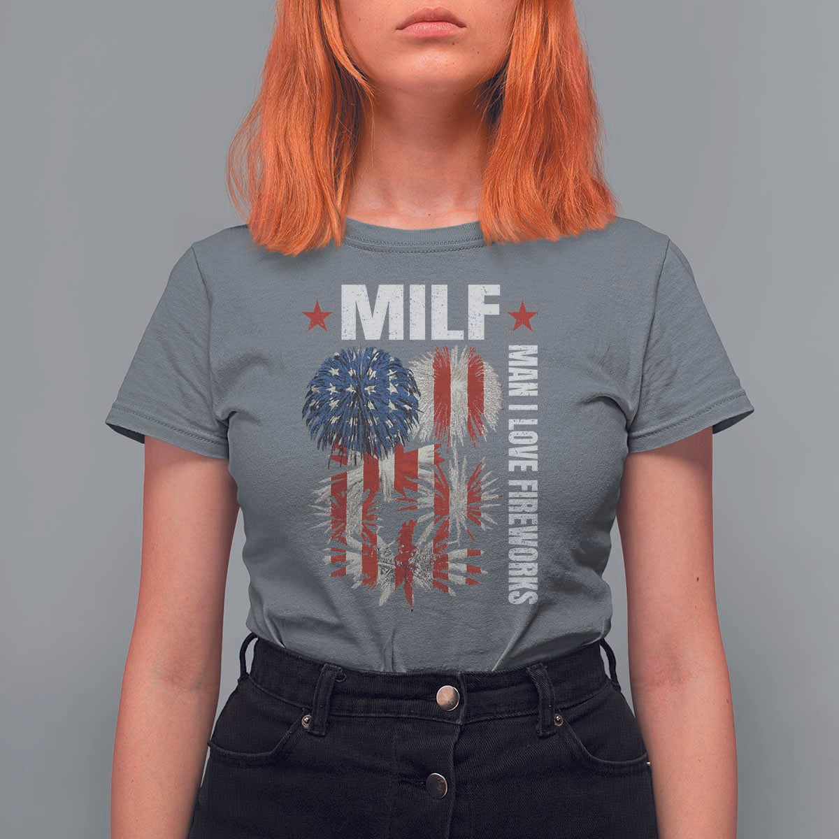 Funny MILF Man I Love Fireworks T Shirt For Women American Patriotic July 4th US Flag - Wonder Print Shop