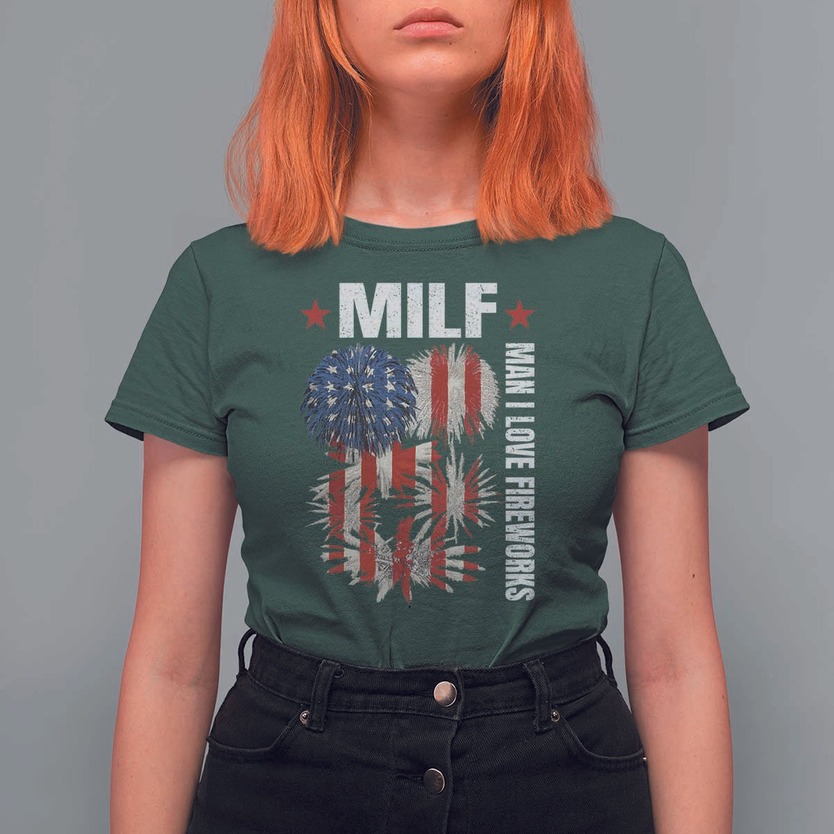 Funny MILF Man I Love Fireworks T Shirt For Women American Patriotic July 4th US Flag - Wonder Print Shop