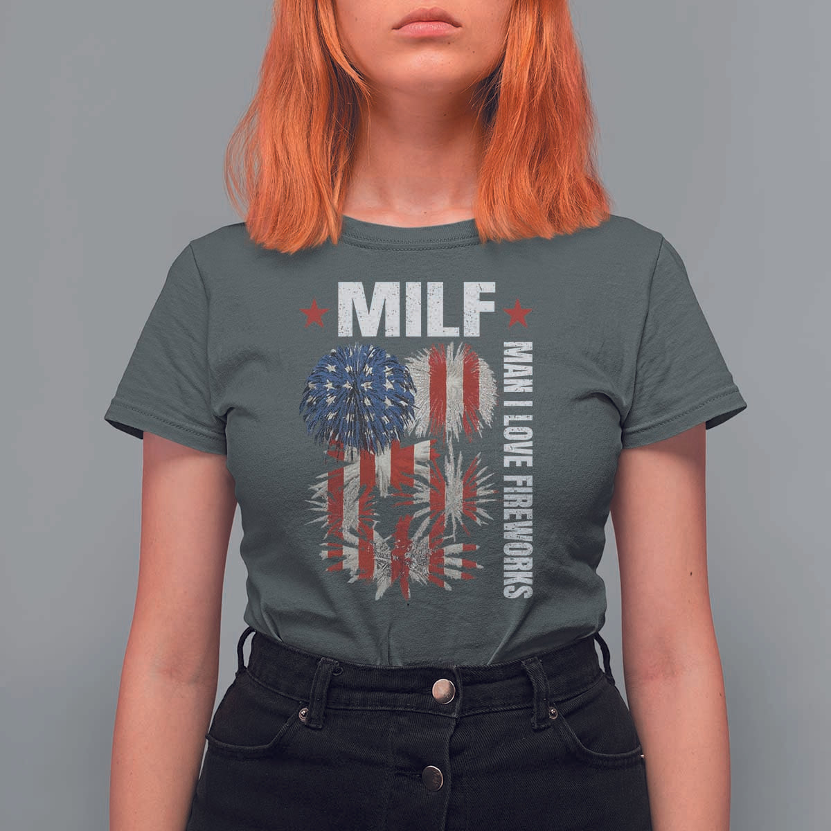 Funny MILF Man I Love Fireworks T Shirt For Women American Patriotic July 4th US Flag - Wonder Print Shop