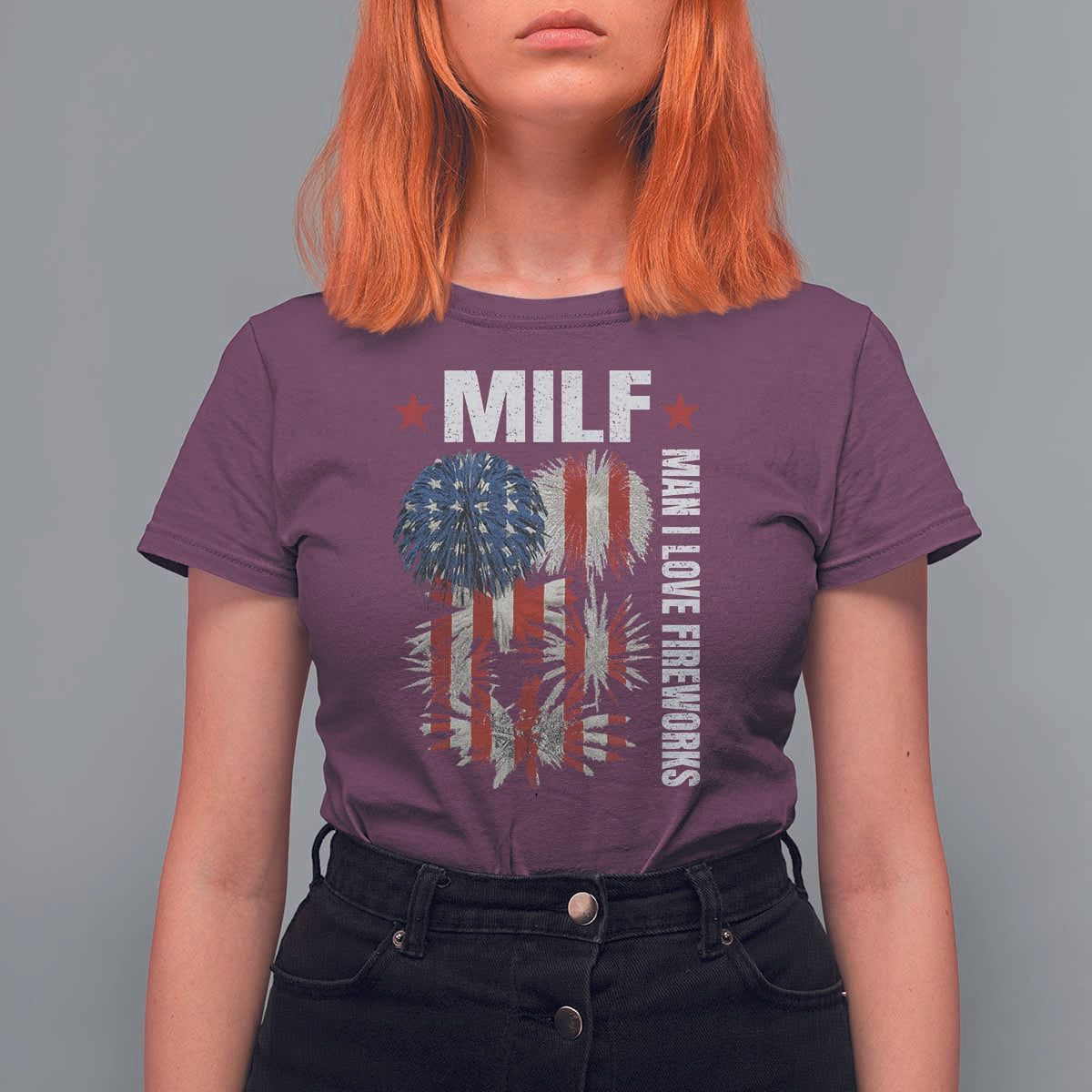 Funny MILF Man I Love Fireworks T Shirt For Women American Patriotic July 4th US Flag - Wonder Print Shop