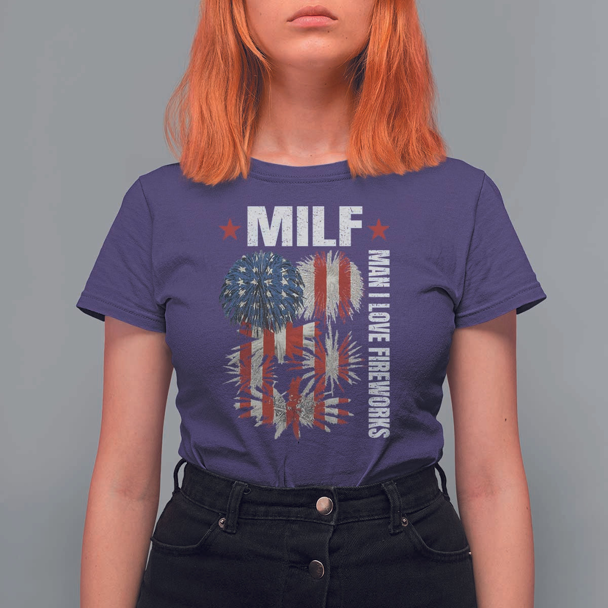 Funny MILF Man I Love Fireworks T Shirt For Women American Patriotic July 4th US Flag - Wonder Print Shop