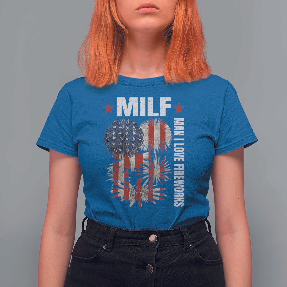 Funny MILF Man I Love Fireworks T Shirt For Women American Patriotic July 4th US Flag - Wonder Print Shop