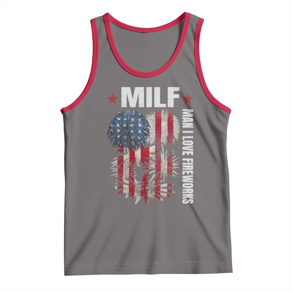 Funny MILF Man I Love Fireworks Tank Top American Patriotic July 4th US Flag - Wonder Print Shop