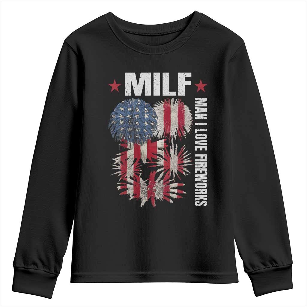 Funny MILF Man I Love Fireworks Youth Sweatshirt American Patriotic July 4th US Flag - Wonder Print Shop