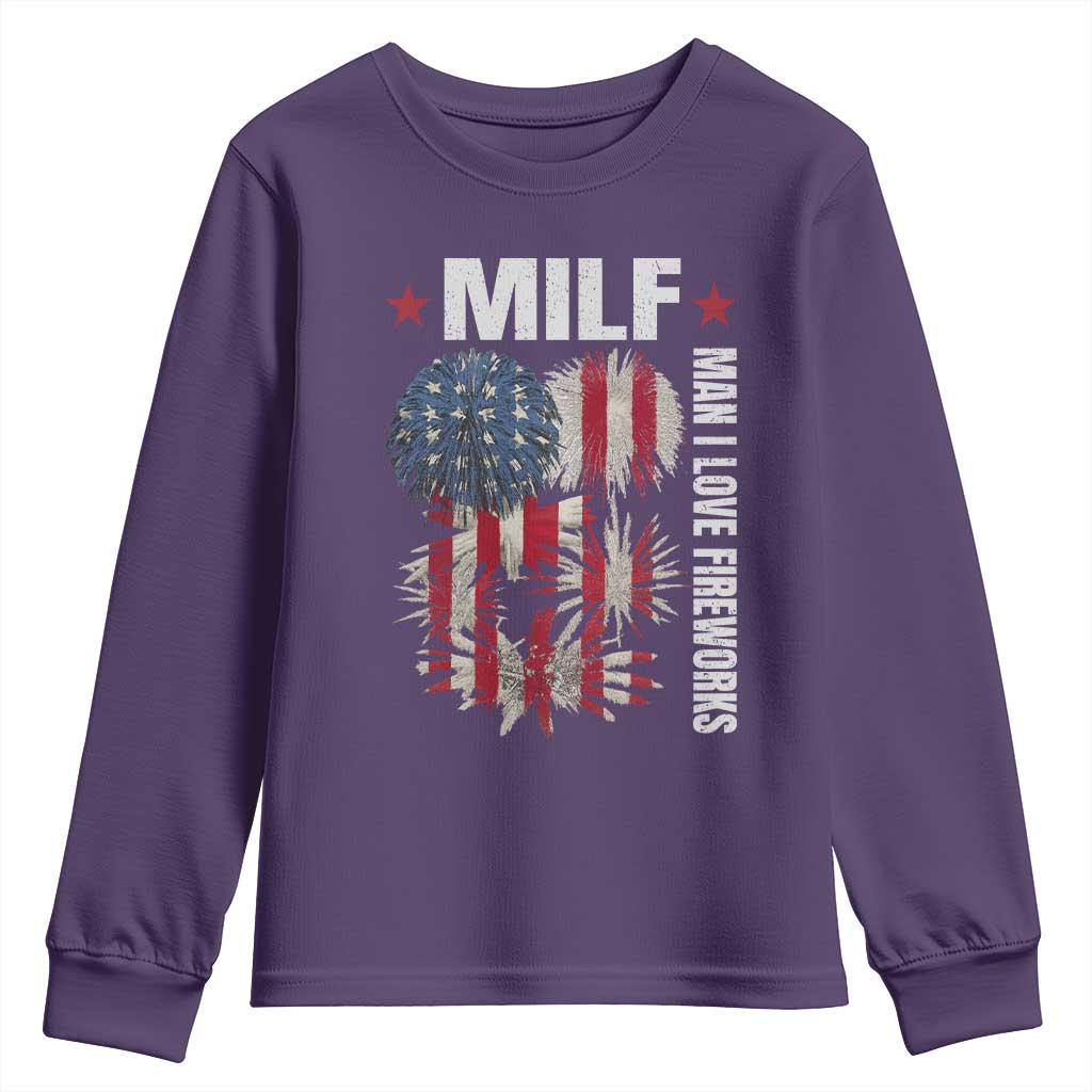 Funny MILF Man I Love Fireworks Youth Sweatshirt American Patriotic July 4th US Flag - Wonder Print Shop