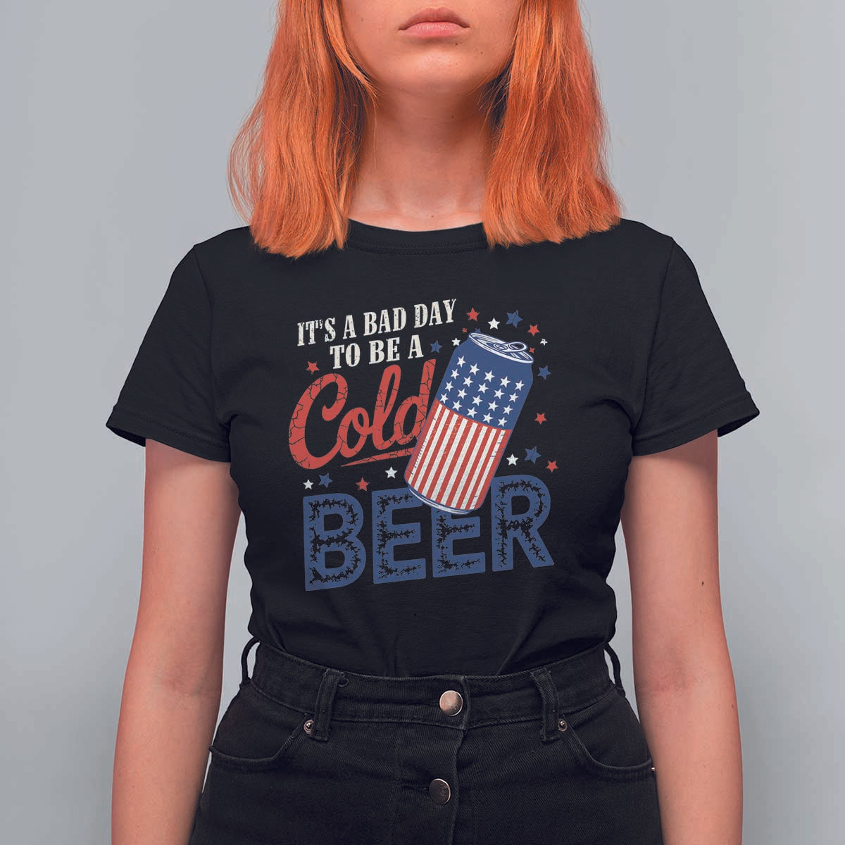 Funny 4th of July Drinking T Shirt For Women Its A Bad Day To Be A Cold Beer American Flag - Wonder Print Shop