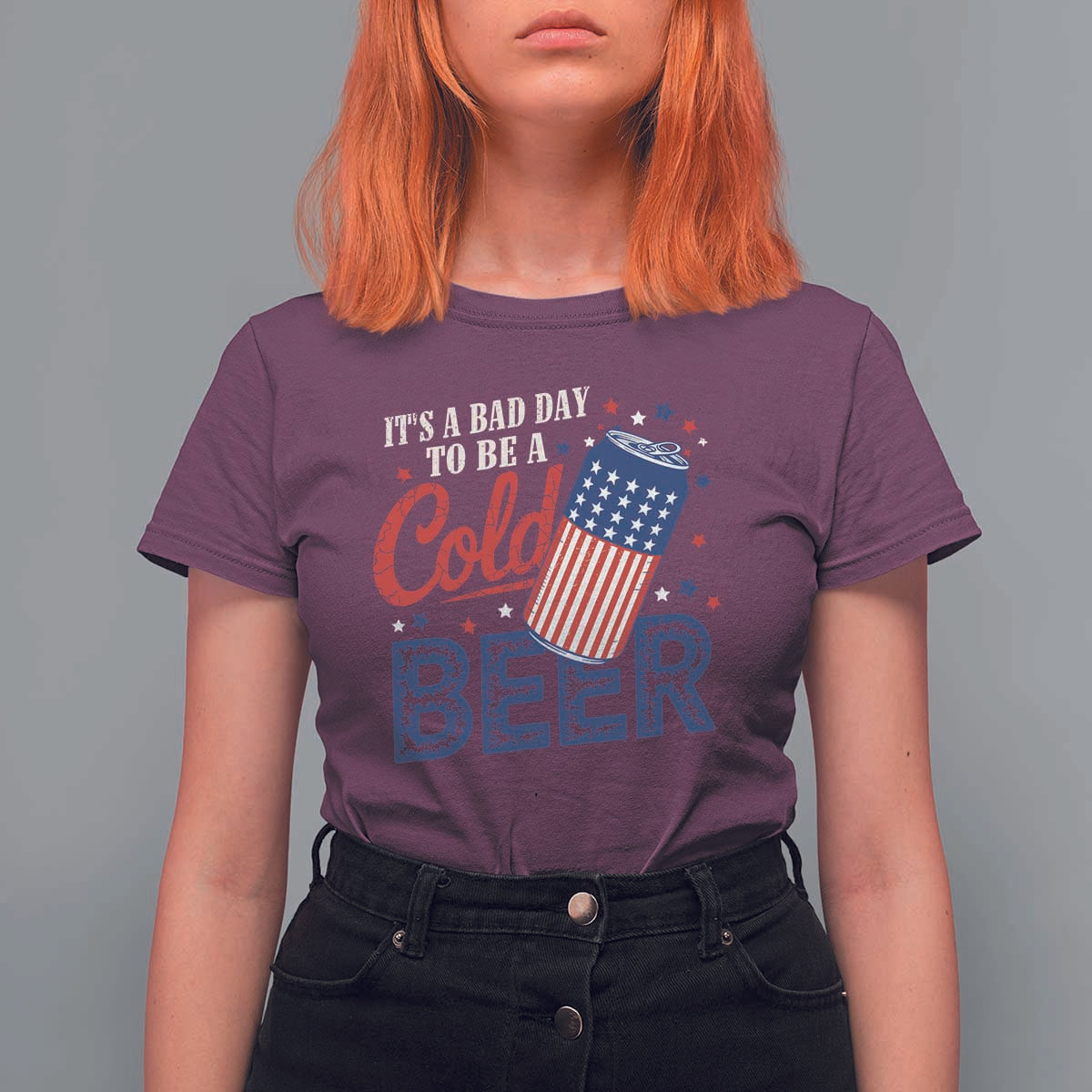 Funny 4th of July Drinking T Shirt For Women Its A Bad Day To Be A Cold Beer American Flag - Wonder Print Shop