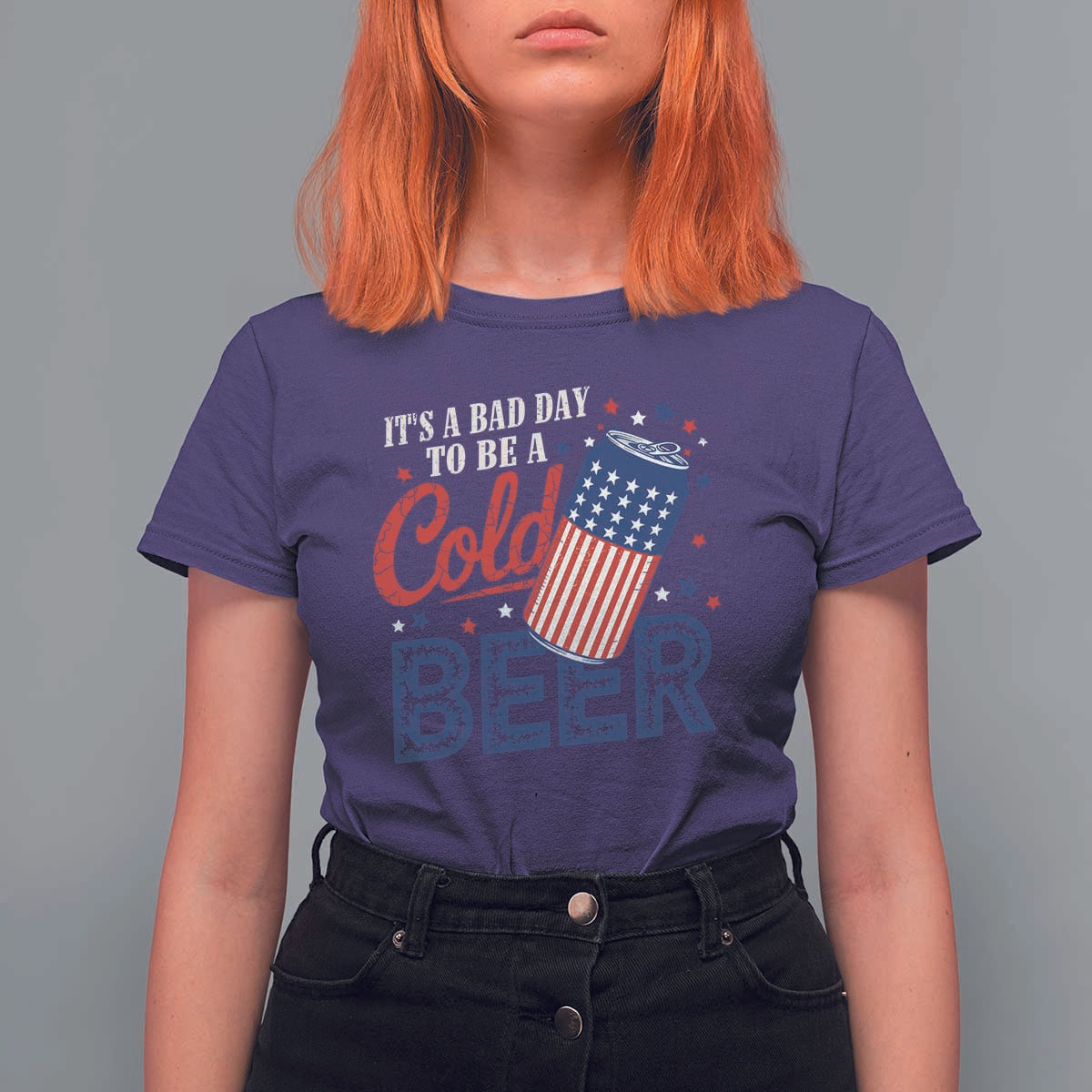 Funny 4th of July Drinking T Shirt For Women Its A Bad Day To Be A Cold Beer American Flag - Wonder Print Shop