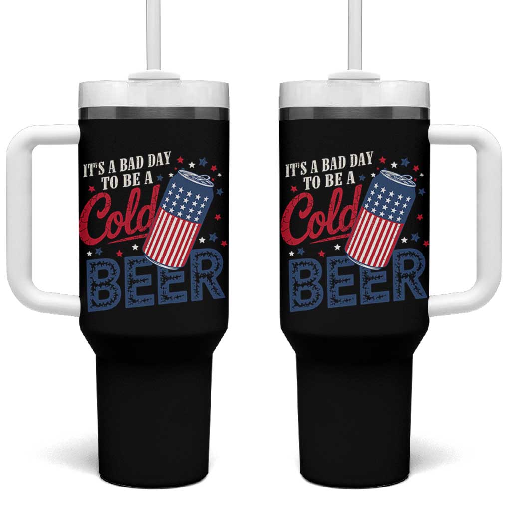 Funny 4th of July Drinking Tumbler With Handle Its A Bad Day To Be A Cold Beer American Flag - Wonder Print Shop